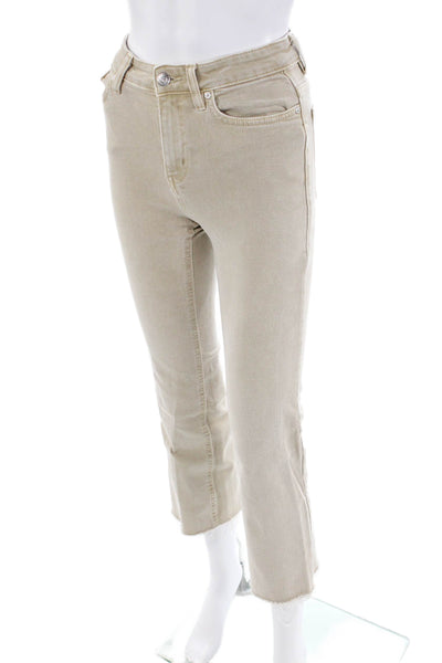 MNG Womens Zip Button Cotton Lined Wide Leg Casual Pants Khaki Size 02