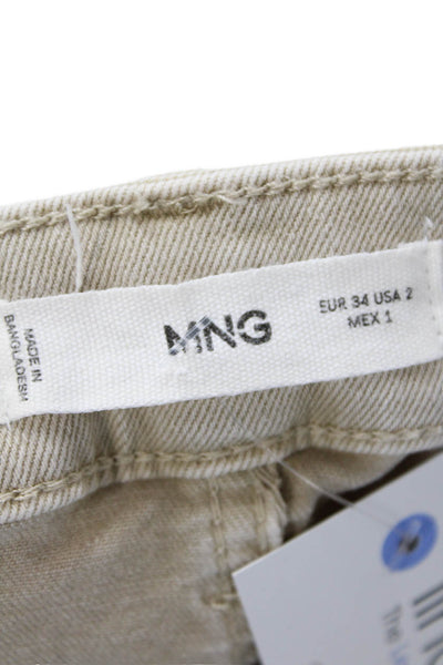 MNG Womens Zip Button Cotton Lined Wide Leg Casual Pants Khaki Size 02