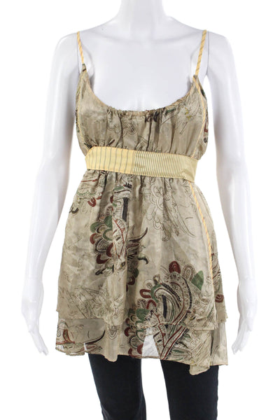 La Rok Womens Spaghetti Strap V-neck Floral Printed Lined Tank Top Brown Size M