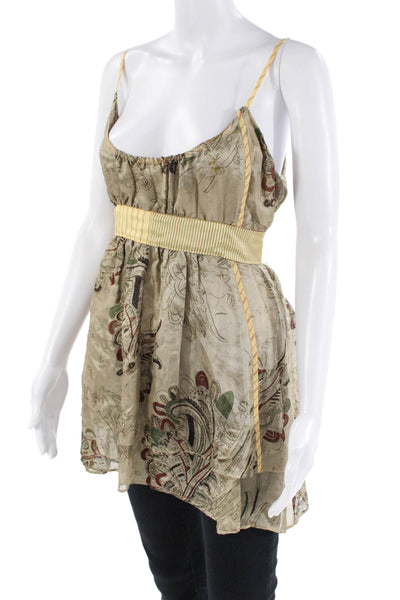 La Rok Womens Spaghetti Strap V-neck Floral Printed Lined Tank Top Brown Size M