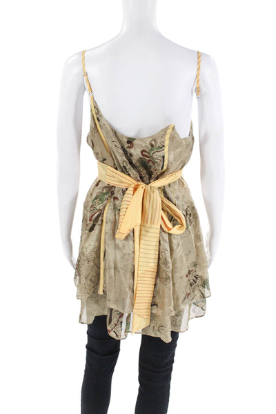 La Rok Womens Spaghetti Strap V-neck Floral Printed Lined Tank Top Brown Size M