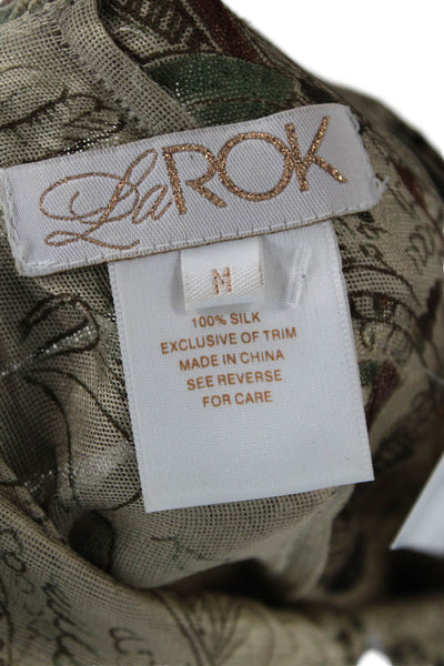 La Rok Womens Spaghetti Strap V-neck Floral Printed Lined Tank Top Brown Size M