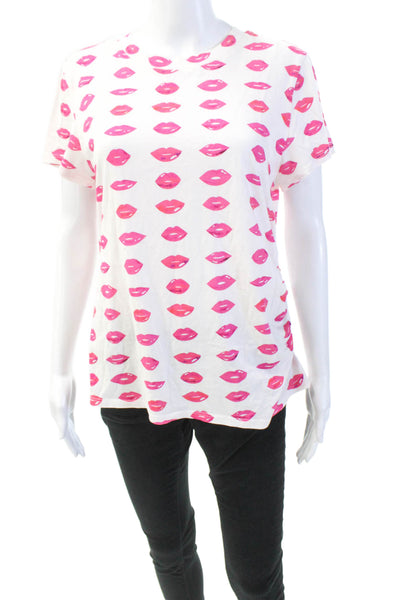 Pam & Gela Womens Cotton Crew Neck Short Sleeve Lip Print T-Shirt White Size L
