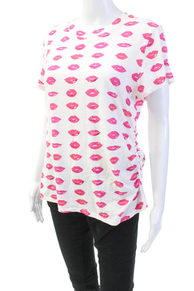 Pam & Gela Womens Cotton Crew Neck Short Sleeve Lip Print T-Shirt White Size L