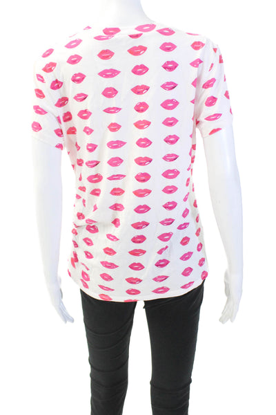 Pam & Gela Womens Cotton Crew Neck Short Sleeve Lip Print T-Shirt White Size L