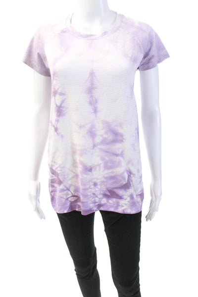 Lululemon Womens Crew Neck Short Sleeve Tie Dye Casual Top Purple Size M