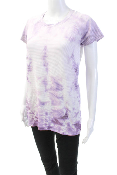 Lululemon Womens Crew Neck Short Sleeve Tie Dye Casual Top Purple Size M
