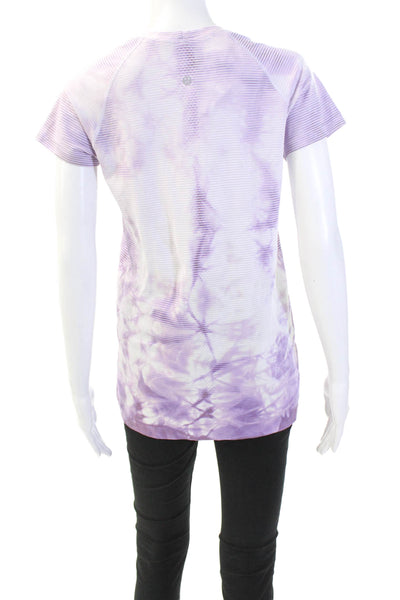 Lululemon Womens Crew Neck Short Sleeve Tie Dye Casual Top Purple Size M