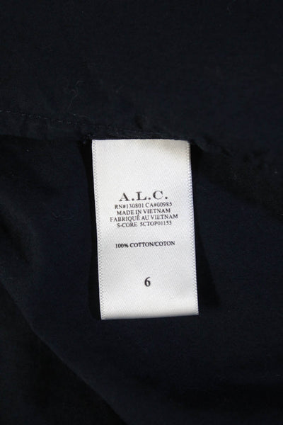 A.L.C. Womens Cotton V-Neck Short Sleeve Button Up Blouse Top Navy Size 6