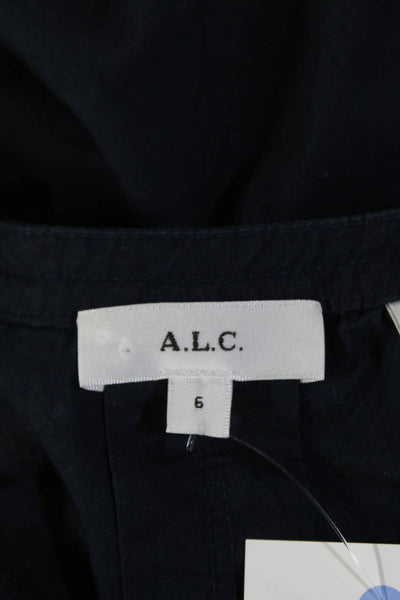 A.L.C. Womens Cotton V-Neck Short Sleeve Button Up Blouse Top Navy Size 6