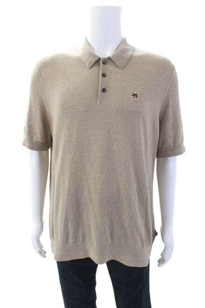 Ted Baker Mens Wool Short Sleeve Collared Knit Casual Shirt Tan Size 07