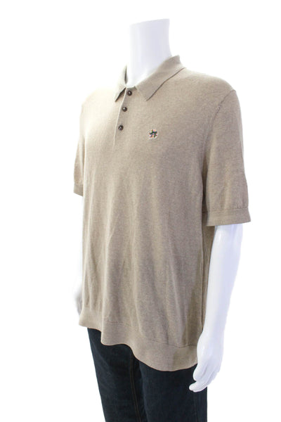 Ted Baker Mens Wool Short Sleeve Collared Knit Casual Shirt Tan Size 07