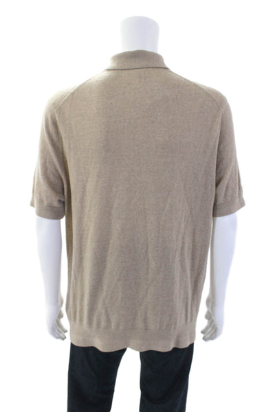 Ted Baker Mens Wool Short Sleeve Collared Knit Casual Shirt Tan Size 07