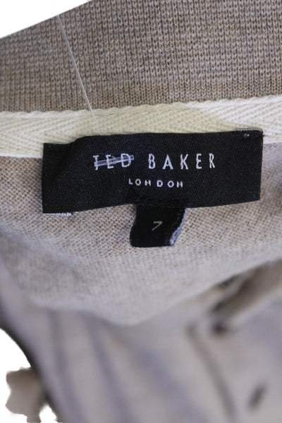 Ted Baker Mens Wool Short Sleeve Collared Knit Casual Shirt Tan Size 07