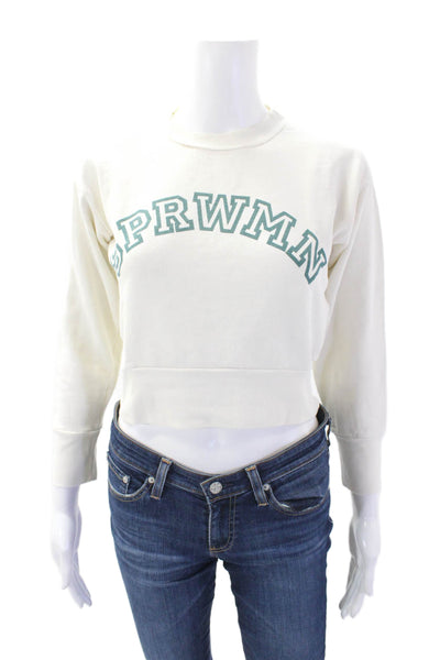 SPRWMN Womens Cropped Long Sleeves Sweatshirt White Green Size Extra Small
