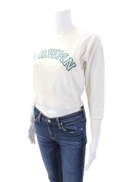 SPRWMN Womens Cropped Long Sleeves Sweatshirt White Green Size Extra Small