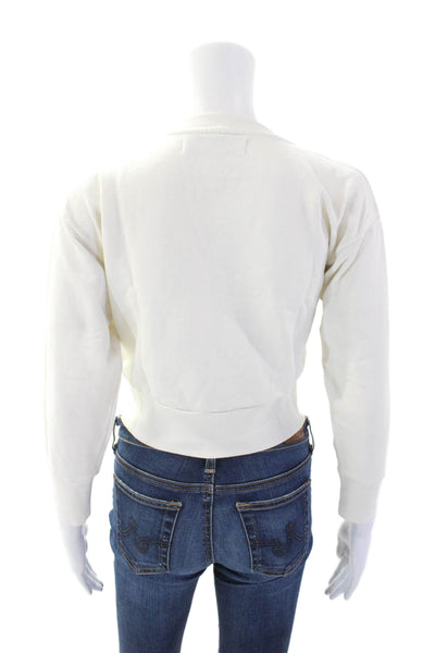 SPRWMN Womens Cropped Long Sleeves Sweatshirt White Green Size Extra Small