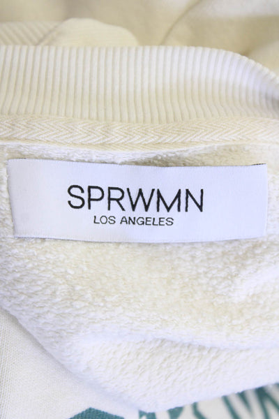 SPRWMN Womens Cropped Long Sleeves Sweatshirt White Green Size Extra Small