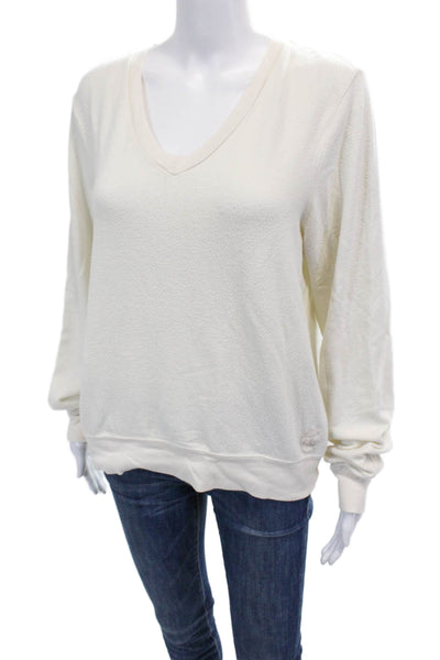 Wildfox Womens Pullover Long Sleeve V Neck Boxy Sweater White Size Small