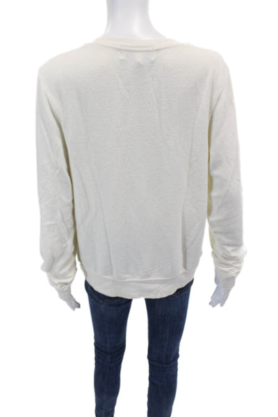 Wildfox Womens Pullover Long Sleeve V Neck Boxy Sweater White Size Small