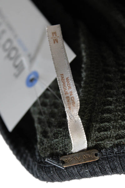 Free People Womens Long Sleeve Scoop Neck Waffle Knit Sweater Gray Green Medium