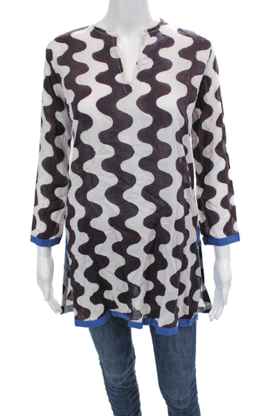 Roller Rabbit Womens 3/4 Sleeve Abstract Kurta Tunic Top White Purple Size XS