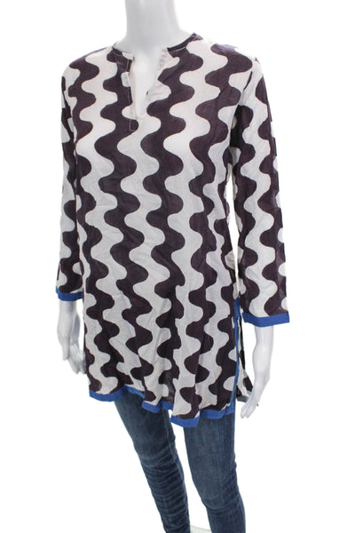 Roller Rabbit Womens 3/4 Sleeve Abstract Kurta Tunic Top White Purple Size XS