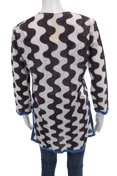 Roller Rabbit Womens 3/4 Sleeve Abstract Kurta Tunic Top White Purple Size XS