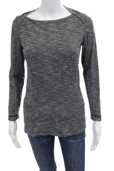 Lululemon Womens Long Sleeve Scoop Neck Knit Shirt Gray White Size 6