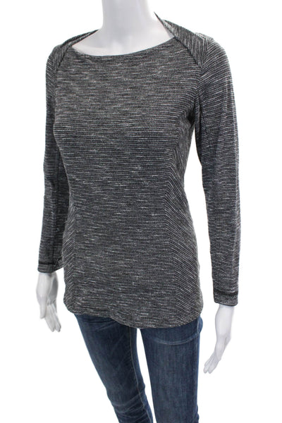Lululemon Womens Long Sleeve Scoop Neck Knit Shirt Gray White Size 6