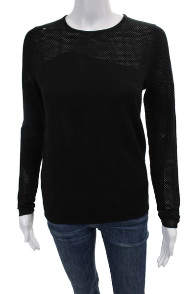 Zadig & Voltaire Womens Open Knit Trim Crew Neck Sweater Black Wool Size Small