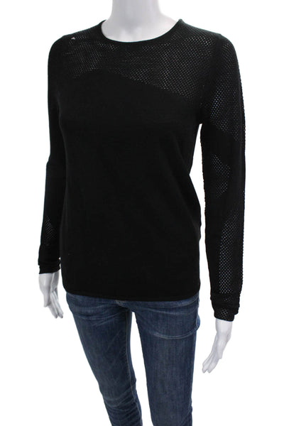 Zadig & Voltaire Womens Open Knit Trim Crew Neck Sweater Black Wool Size Small
