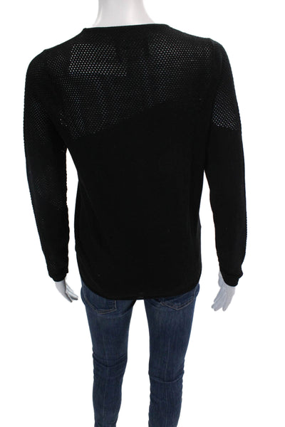 Zadig & Voltaire Womens Open Knit Trim Crew Neck Sweater Black Wool Size Small