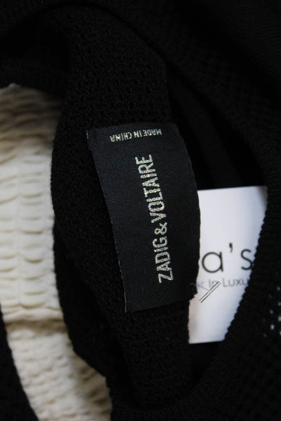 Zadig & Voltaire Womens Open Knit Trim Crew Neck Sweater Black Wool Size Small