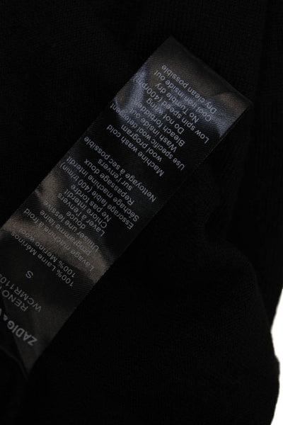 Zadig & Voltaire Womens Open Knit Trim Crew Neck Sweater Black Wool Size Small