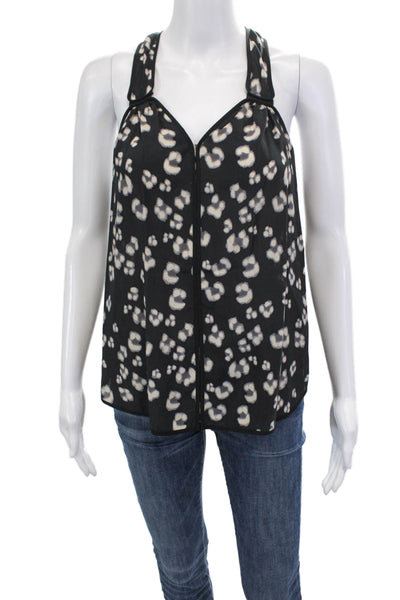Rebecca Taylor Womens Sleeveless V Neck Silk Floral Top Black White Size 2