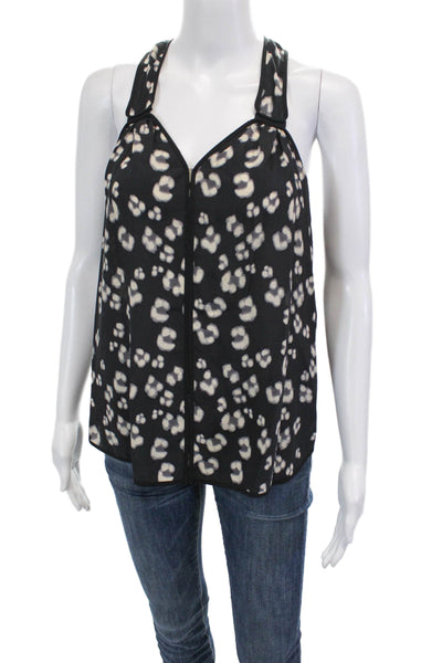 Rebecca Taylor Womens Sleeveless V Neck Silk Floral Top Black White Size 2