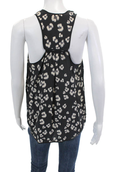 Rebecca Taylor Womens Sleeveless V Neck Silk Floral Top Black White Size 2