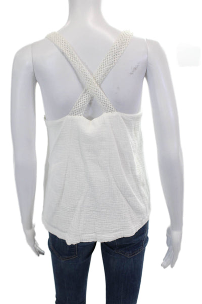 Suncoo Womens Open Knit Strap V Neck Knit Boxy Top White Cotton Size 1