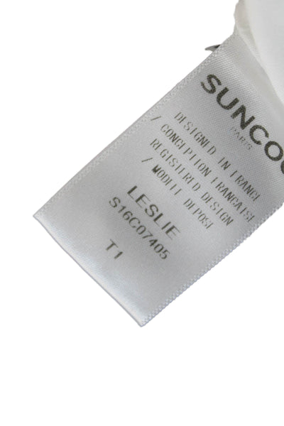 Suncoo Womens Open Knit Strap V Neck Knit Boxy Top White Cotton Size 1