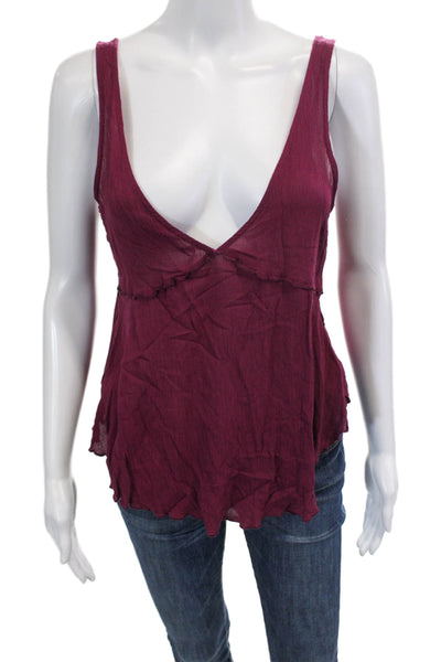 Free People Womens Sleeveless V Neck Draped Top Magenta Size Small