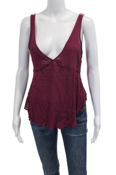 Free People Womens Sleeveless V Neck Draped Top Magenta Size Small