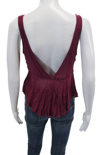 Free People Womens Sleeveless V Neck Draped Top Magenta Size Small