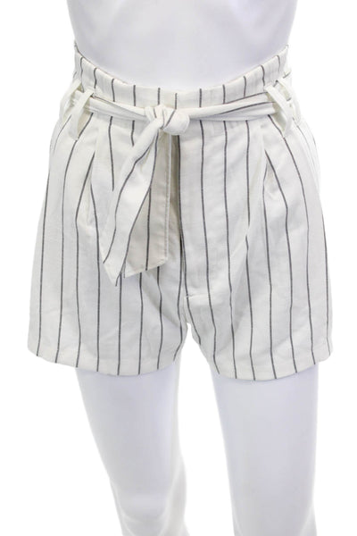7 For All Mankind Womens Zipper Fly Belted Striped Shorts White Gray Size Medium