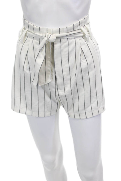 7 For All Mankind Womens Zipper Fly Belted Striped Shorts White Gray Size Medium