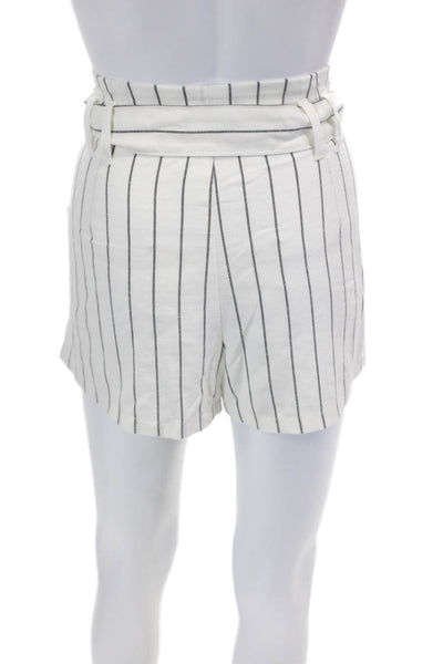 7 For All Mankind Womens Zipper Fly Belted Striped Shorts White Gray Size Medium