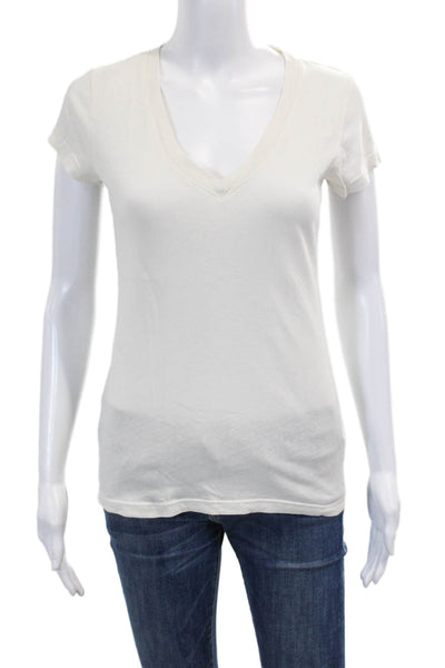 L Agence Womens Cotton Short Sleeve V-neck Casual Top White Size S