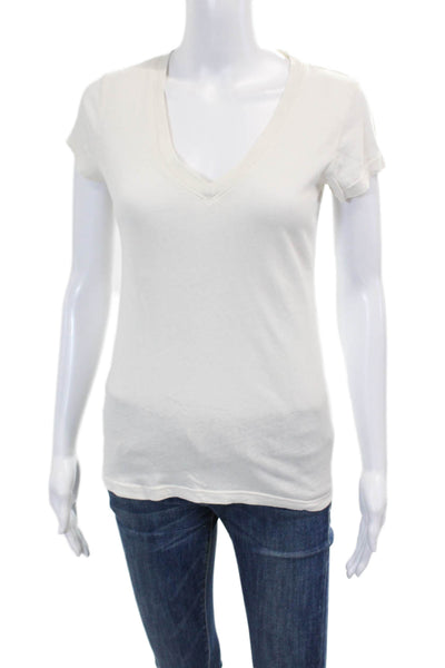 L Agence Womens Cotton Short Sleeve V-neck Casual Top White Size S