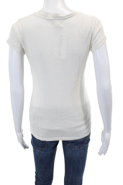 L Agence Womens Cotton Short Sleeve V-neck Casual Top White Size S