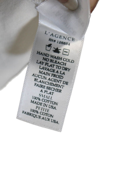 L Agence Womens Cotton Short Sleeve V-neck Casual Top White Size S